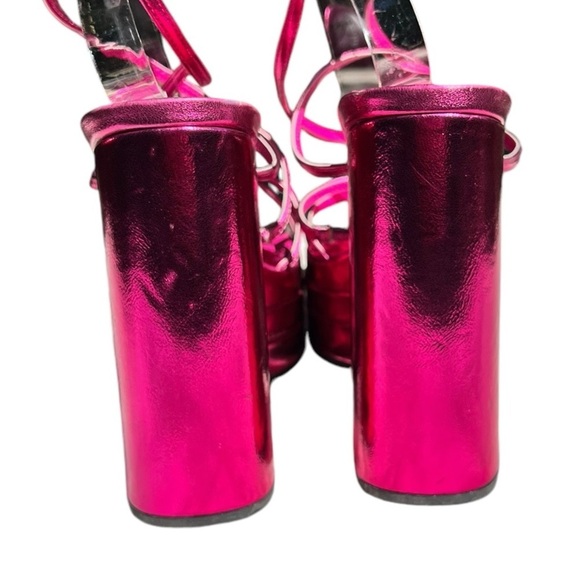 NEW Azalea Wang Metallic Pink EYES ON ME Chunky Strappy Sandal Size 10 - Picture 4 of 14